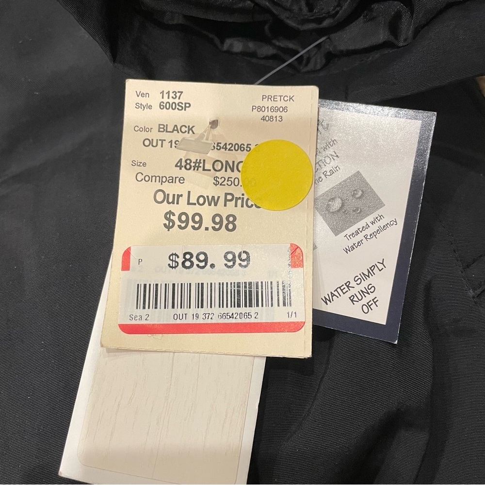 NWT Bill Blass 3000 | Men's 48 Long Black Trench Coat Warm Zipped Layer Vintage - Picture 11 of 11